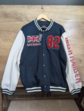 Hot Topic Varsity Jacket Mens M Navy Iron Maiden The Number of The Beast Snap
